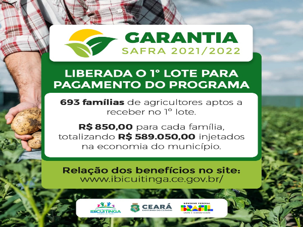LIBERADO O PAGAMENTO DO GARANTIA SAFRA 2021/2022 PARA AGRICULTORES INSCRITOS NO PROGRAMA